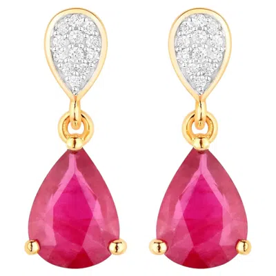 Pre-owned 1stdibs Ruby Teardrop Earrings Diamonds 2.4 Carats 14k Yellow Gold