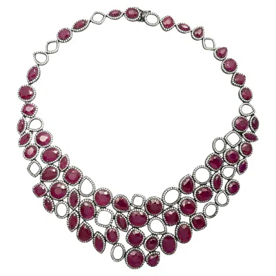 Pre-owned 1stdibs Ruby With Diamond Necklace Set In 18k White Gold Settings