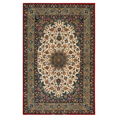Pre-owned 1stdibs Rugsonnet Formal Small Ivory Green Medallion Antique Esfahan Rug Wool Carpet In White
