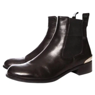 Pre-owned 1stdibs Russell & Bromley, Black Leather Chelsea Boots With Silver Metal On The Heels