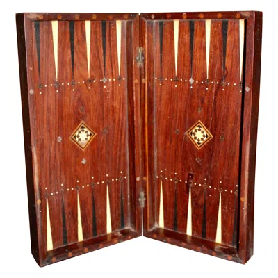 Pre-owned 1stdibs Sadeli Micro Bone Inlay Backgammon/chess Board In Brown