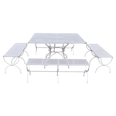 Pre-owned 1stdibs Salterini Table And 4 Benches Patio Set Garden Furniture Iron Outdoor In Gray