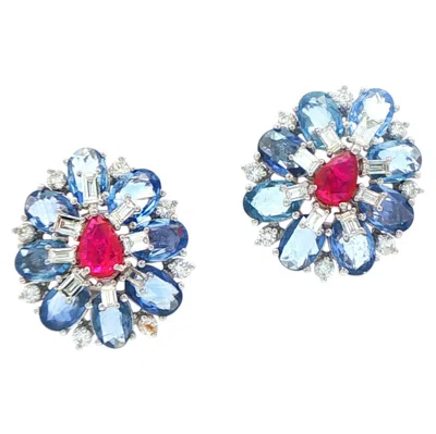 Pre-owned 1stdibs Sapphire, Ruby And Diamond 18kt White Gold Earrings