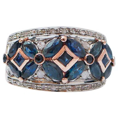 Pre-owned 1stdibs Sapphires, Diamonds, Rose Gold And Silver Ring. In Red
