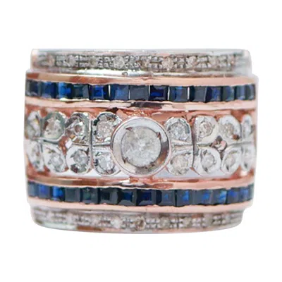 Pre-owned 1stdibs Sapphires, Diamonds, Rose Gold And Silver Ring. In Red