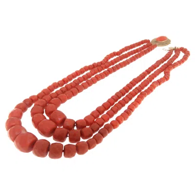 Pre-owned 1stdibs Sardinian Coral 9k Yellow Gold Rope Necklace, Italy, Circa 1970