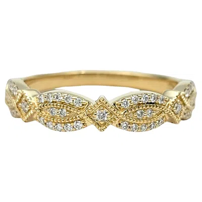 Pre-owned 1stdibs Scalloped Pavé Diamond Band Ring With Milgrain Detail In 14 Karat Yellow Gold