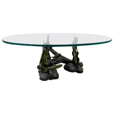 Pre-owned 1stdibs Sculpted Bronze Sea Creatures Coffee Table With A Chiseled Glass Top In Gold