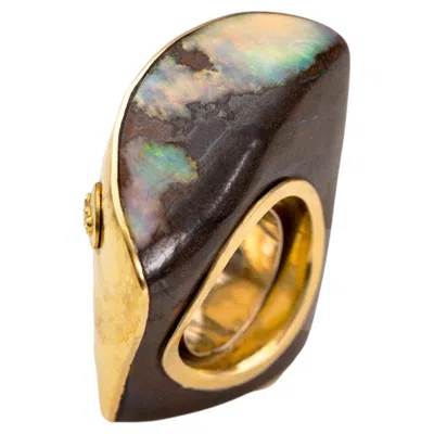Pre-owned 1stdibs Sculptural 18k Yellow Gold Boulder Opal Ring, Contemporary Design