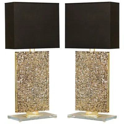 Pre-owned 1stdibs Sculptural Bronze Table Lamps With Brass Frame And Customizable Shades In Gold