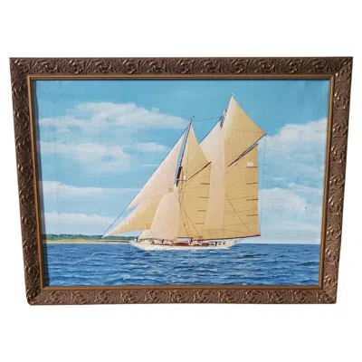 Pre-owned 1stdibs Seascape With Portrait Of A Schooner-rigged Yacht, Signed And Dated 1937 In Blue
