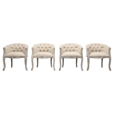 Pre-owned 1stdibs Set (4) Barrel Back Dining Chairs With Tufted Low Seat Back Cushions Comfortable In Sand