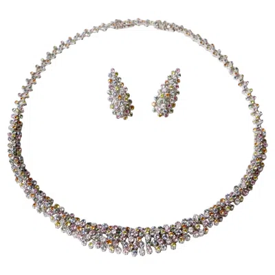 Pre-owned 1stdibs Set In White Gold And 260 Multicolored Sapphires Necklace And Earrings