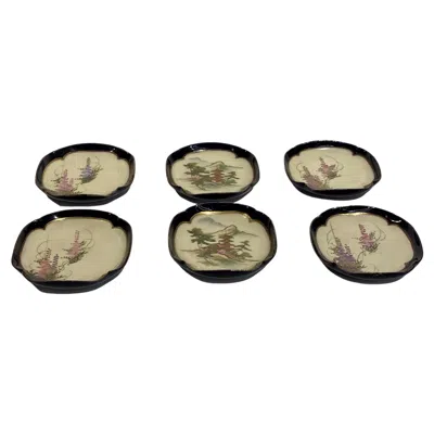 Pre-owned 1stdibs Set Of 19th Century Small, Shaped Satsuma Hand Painted Pin Trays In Brown