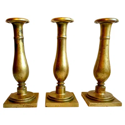 Pre-owned 1stdibs Set Of (3) Antique 18th-century Colonial Brass Candlesticks With Original Patina In Brown