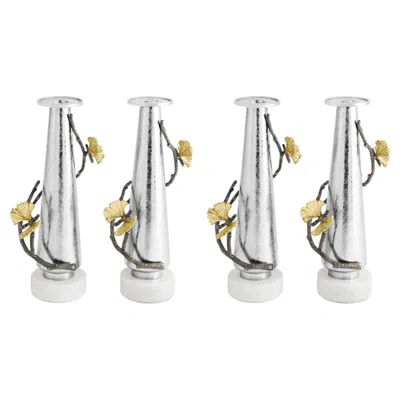 Pre-owned 1stdibs Set Of 4 Gold Butterfly Ginkgo Candleholders In Metal, Contemporary Style In Gray