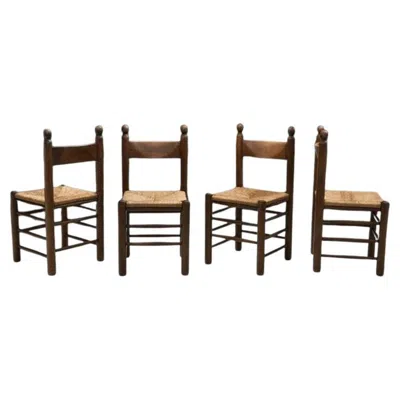 Pre-owned 1stdibs Set Of 4 Oak Dining Chairs With Rush Seats, France 1960s In Brown