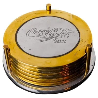 Pre-owned 1stdibs Set Of 6 Brutalist "coca-cola" Coasters By Ardisur In Bronze, Spain, 1970's In Gold