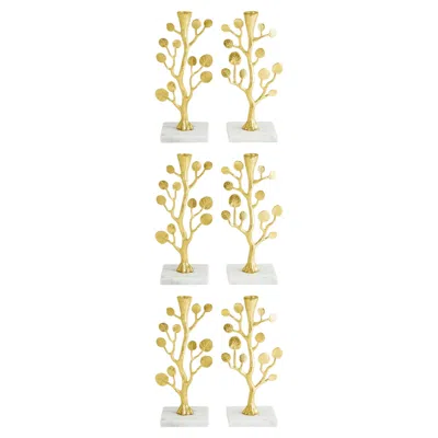 Pre-owned 1stdibs Set Of 6 Gold Botanical Leaf Candleholders In Metal And Marble In White