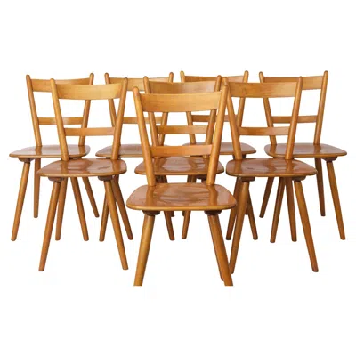 Pre-owned 1stdibs Set Of 8 Vintage Tübingen Dining Chairs Schäfer Germany 1960s Mid Century In Brown