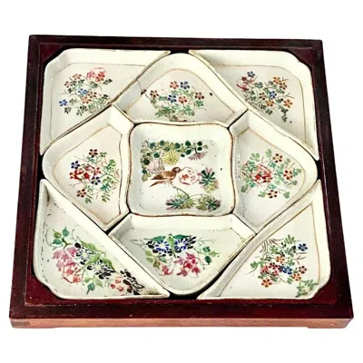 Pre-owned 1stdibs Set Of Small Porcelain Serving Dish, In Wooden Box, China, 19th Century In Sand