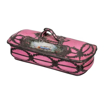 Pre-owned 1stdibs Sevres Style "silvered" Rectangular Pink-ground Box And Cover, Pen Tray
