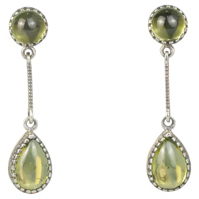 Pre-owned 1stdibs Silver925 Natural Peridot Cabochon Earrings In Multi