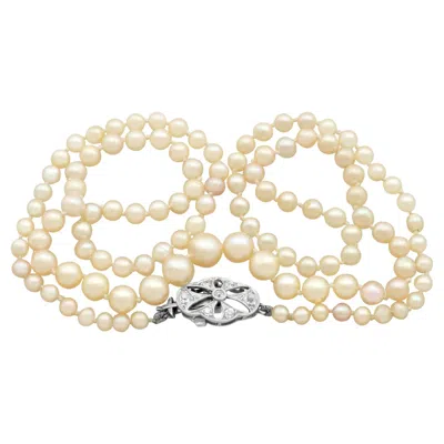 Pre-owned 1stdibs Single Strand Pearl Necklace With Diamond White Gold Clasp