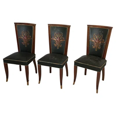 Pre-owned 1stdibs Six Art Deco Chairs In Green Leather Original Condition