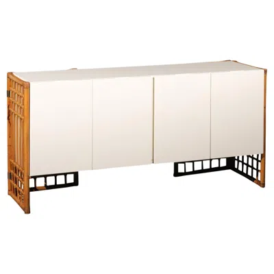 Pre-owned 1stdibs Sleek Restored Cream Lacquer Cabinet With Rattan And Cane Accents, Circa 1975 In White