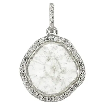 Pre-owned 1stdibs Slice Rosecut Polki Diamond Solid 14k White Gold Jewelry Designer Charm Pendant