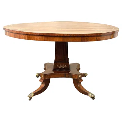 Pre-owned 1stdibs Small Regency Rosewood & Brass Inlaid Circular Centre Table In Brown