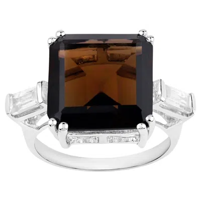 Pre-owned 1stdibs Smoky Quartz Ring White Topaz 8.78 Carats Sterling Silver