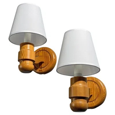 Pre-owned 1stdibs Solbackens Svarveri, Wall Lights, Pine, Fabric, Sweden, 1960s In Brown