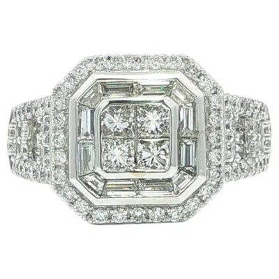 Pre-owned 1stdibs Solid 14k White Gold 1.50ctw Calibre Cut Baguette Diamond Concentric Ring