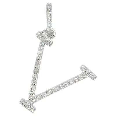 Pre-owned 1stdibs Solid 14k White Gold V Letter Charm Genuine Diamond V Initial Pendant Jewelry