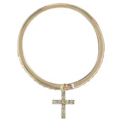 Pre-owned 1stdibs Solid 14k Yellow Gold Band Natural Pave Diamond Cross Eternity Ring Gift Jewelry