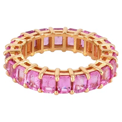 Pre-owned 1stdibs Solid 14k Yellow Gold Band Natural Pink Sapphire Gemstone Eternity Ring Jewelry