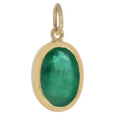Pre-owned 1stdibs Solid 14k Yellow Gold Charm Pendant Natural Emerald Gemstone Fine Jewelry