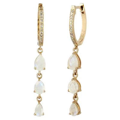 Pre-owned 1stdibs Solid 14k Yellow Gold Genuine Diamond Natural Rainbow Moonstone Studs Earrings