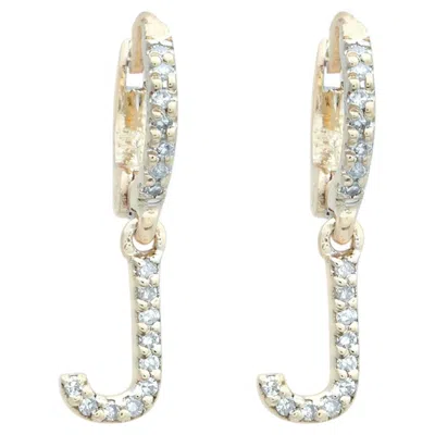 Pre-owned 1stdibs Solid 14k Yellow Gold J Initial Earrings Natural Diamond J Letter Fine Jewelry