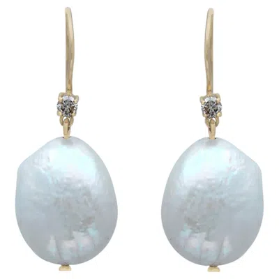 Pre-owned 1stdibs Solid 14k Yellow Gold Natural Diamond Mother Of Pearl Earrings Fine Jewelry