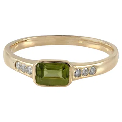 Pre-owned 1stdibs Solid 14k Yellow Gold Natural White H/si Diamond Peridot Gemstone Ring Jewelry