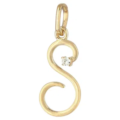 Pre-owned 1stdibs Solid 14k Yellow Gold S Initial Pendant Letter Charm Natural Diamond Jewelry