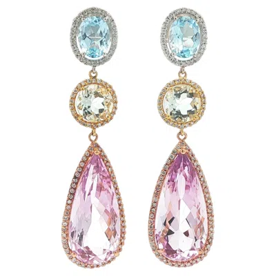 Pre-owned 1stdibs Solid Gold Pastel Colors Amethyst Blue Topaz & Diamond Long Dangle Earrings In Purple