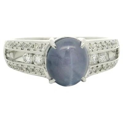 Pre-owned 1stdibs Solid Platinum 3.19ctw Fine Sharp Star Sapphire W/ Diamond Open Sides Ring In Blue