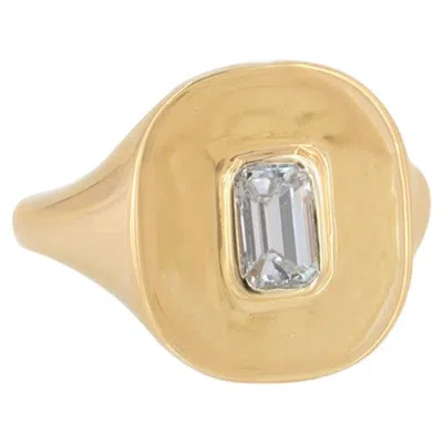Pre-owned 1stdibs Solitaire Signet Solid 14k Yellow Gold Jewelry Genuine White Diamond Gift Ring