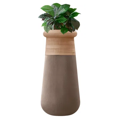 Pre-owned 1stdibs Soma Slim Xs Natural Wood And Brown Stone Planter By Indigenus