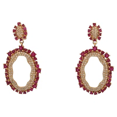 Pre-owned 1stdibs Sorrel Ruby & Diamond Earrings 14k Yellow Gold, 2.86ct Ruby Gemstone Earrings