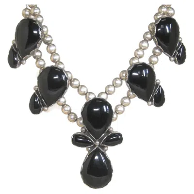 Pre-owned 1stdibs Southwestern Sterling Silver Onyx Necklace, Late 20th Century, 22" In Black
